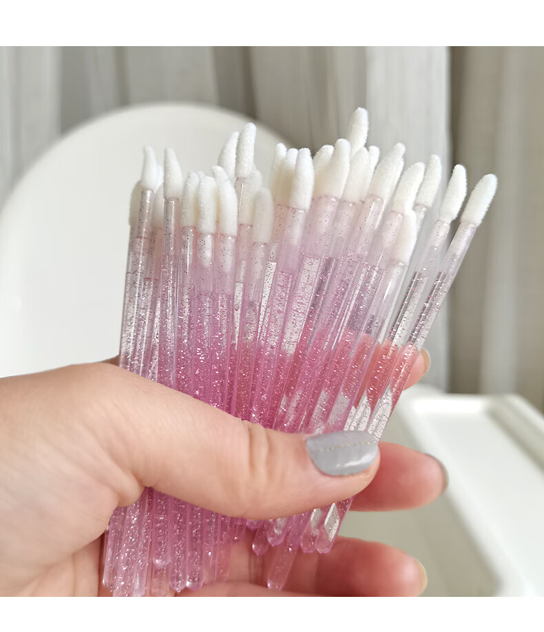 便携100支一次性唇刷棒便携口红刷植绒软毛化妆刷唇釉刷粉色100支盒装