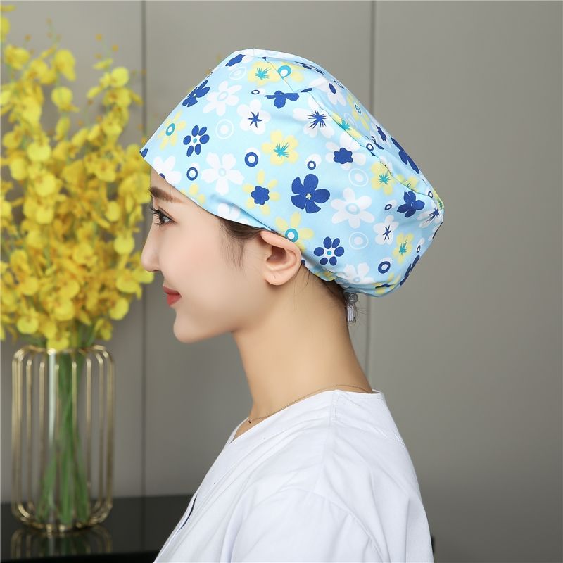 护士帽调节扣圆帽通用棉护士医生帽松紧款印花薄款手术室帽子 牛气冲