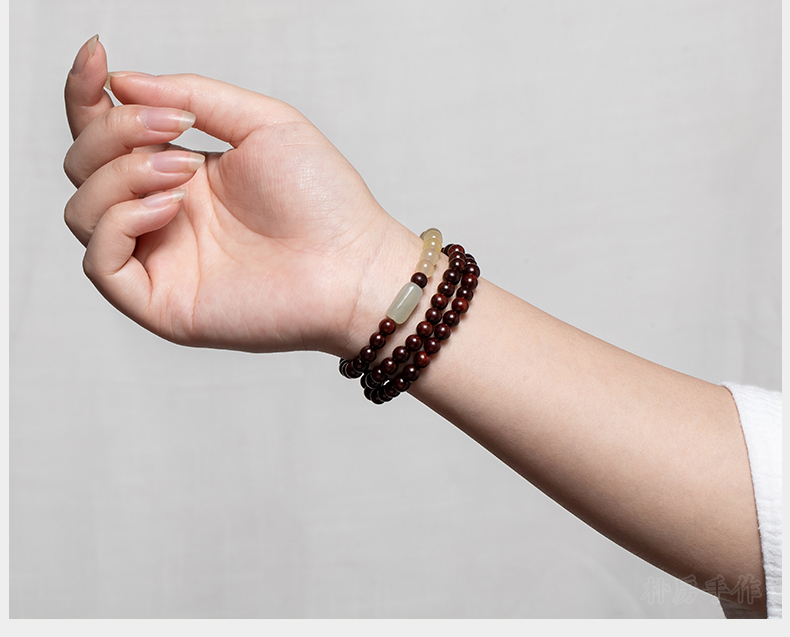 和田玉金丝檀木文艺复古手串小叶紫檀男女佛珠木质手链金丝檀木款手围