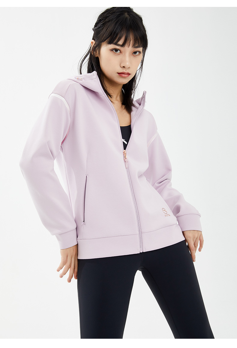 商场同款安踏运动外套女2021秋季新款连帽开衫训练跑步健身上衣奎帕红