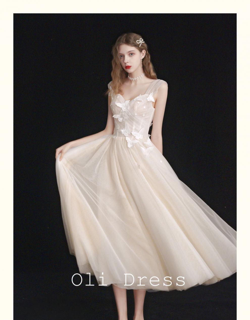 结婚小礼服女2新款伴娘纱裙敬酒晚宴年会生日艺考轻婚纱浅香槟色xs