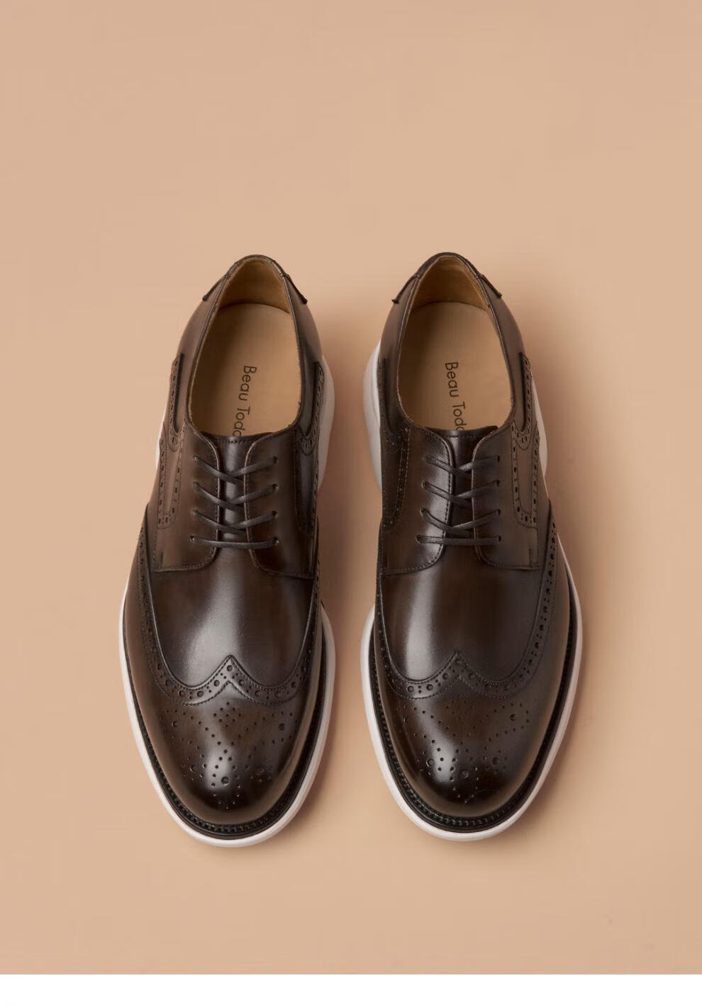beautoday新款商务休闲皮鞋男士英伦风布洛克雕花德比鞋全牛皮透气