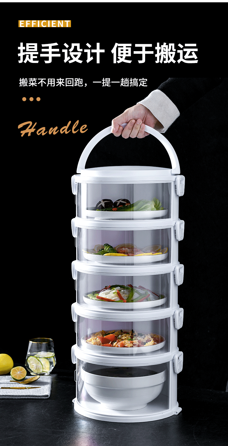 厨房餐桌饭菜收纳盒神器3层加高升级密封手提保温盖1个2层菜盘底座1