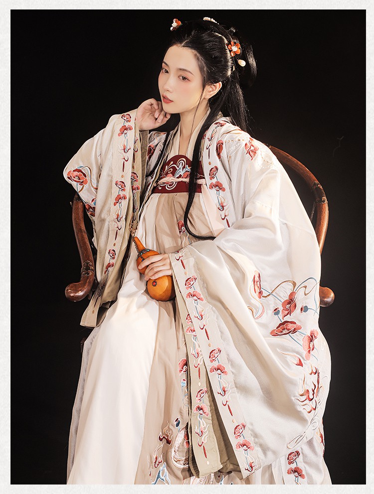 舒弗星晋制汉服女重工刺绣魏晋风交领齐腰胸襦裙春秋情侣米白色对襟