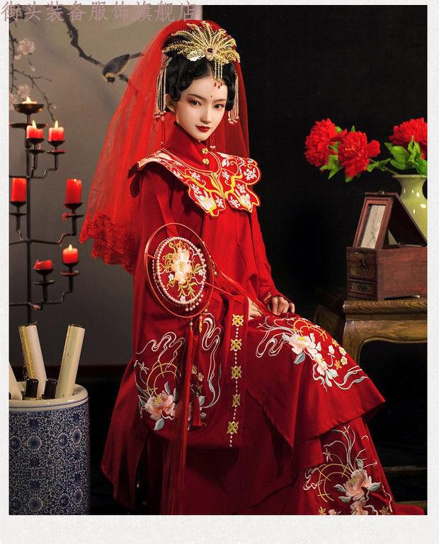 花嫁婚服】汉花嫁婚明制【七子】中国风立领长衫斜襟刺绣秋冬婚嫁古装