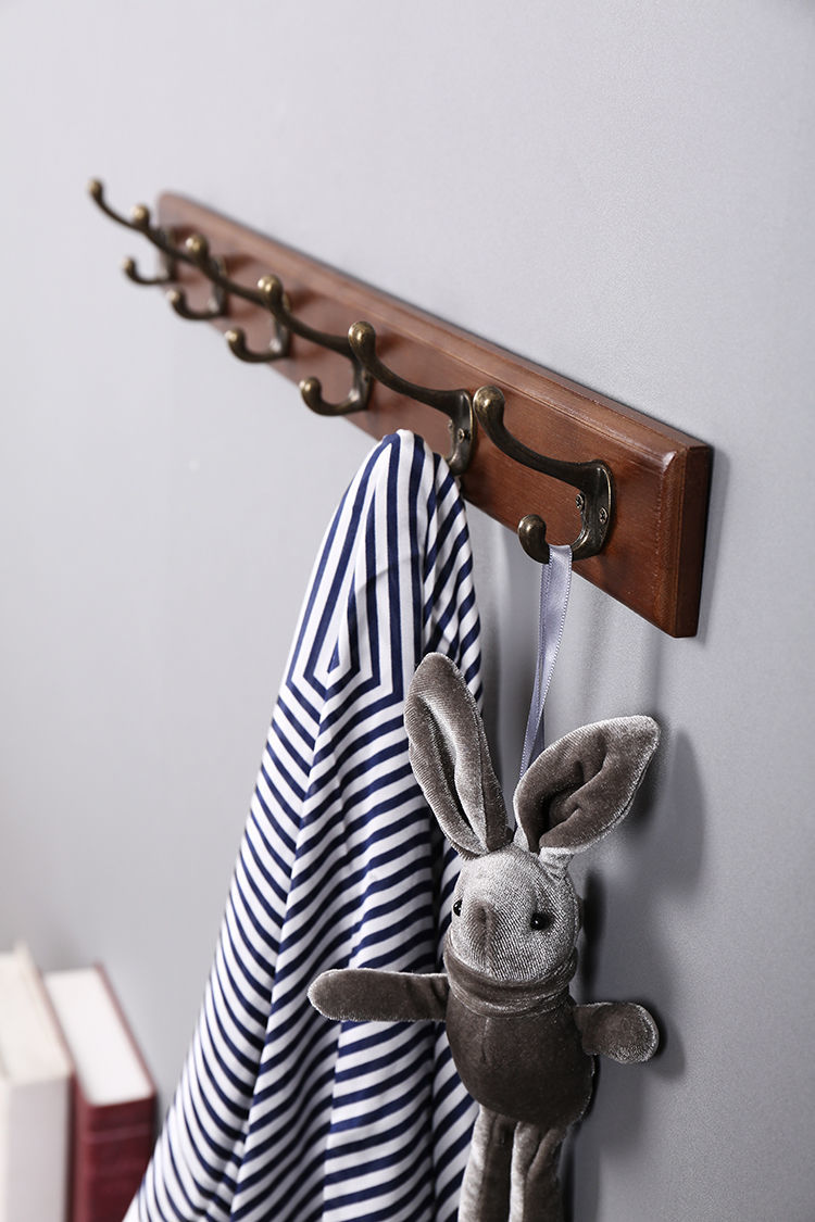 挂钩壁挂衣帽架卧室墙上门后挂衣架墙面实木钩墙壁打孔衣服挂衣钩5钩