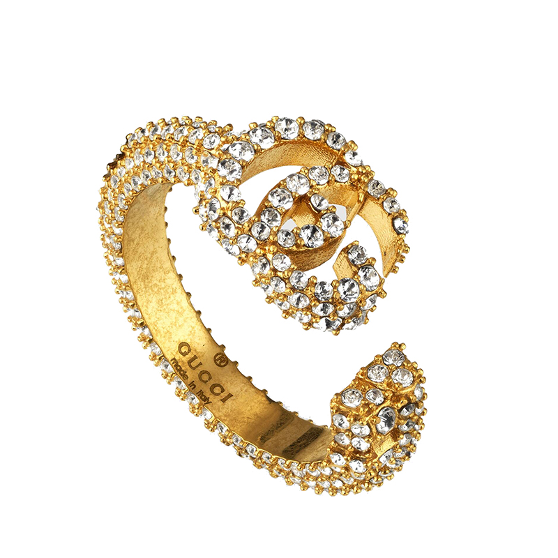 2021春夏新款 金色金属水晶双g图案戒指 金色 s【图片 价格 品牌 报价