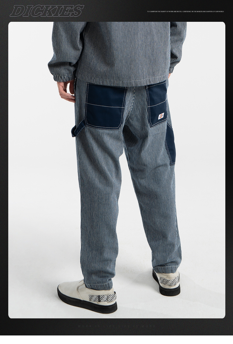 dickies休闲裤 蓝白条纹面料拼接男款长裤 男式工装裤长裤子 休闲裤男