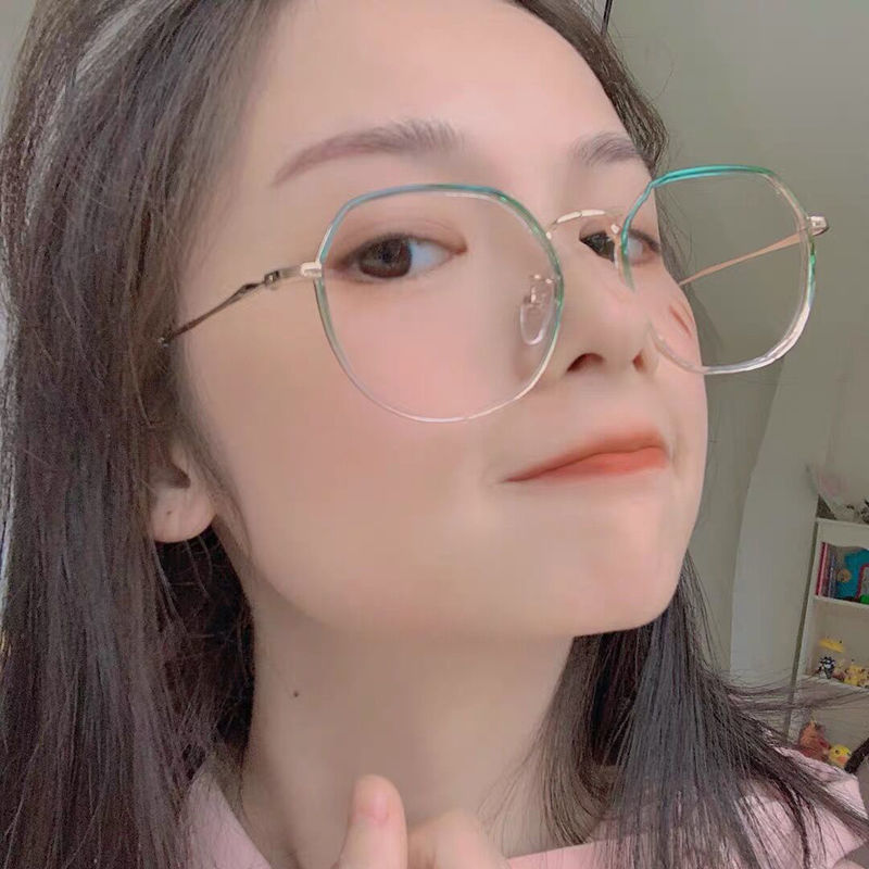 平镜女超轻眼镜女有度数学生韩版百搭大脸网红素颜眼镜框架仙女绿双眼