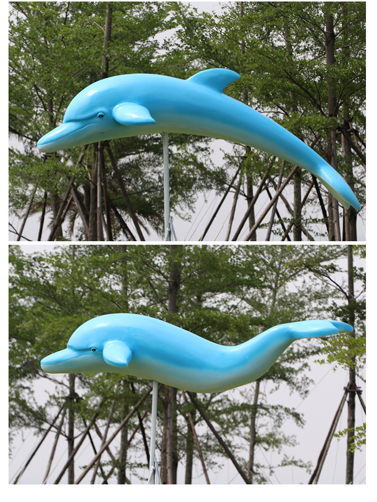 户外沙滩仿真海豚雕塑海洋公园动物摆件玻璃钢观赏工艺品美陈装饰海螺