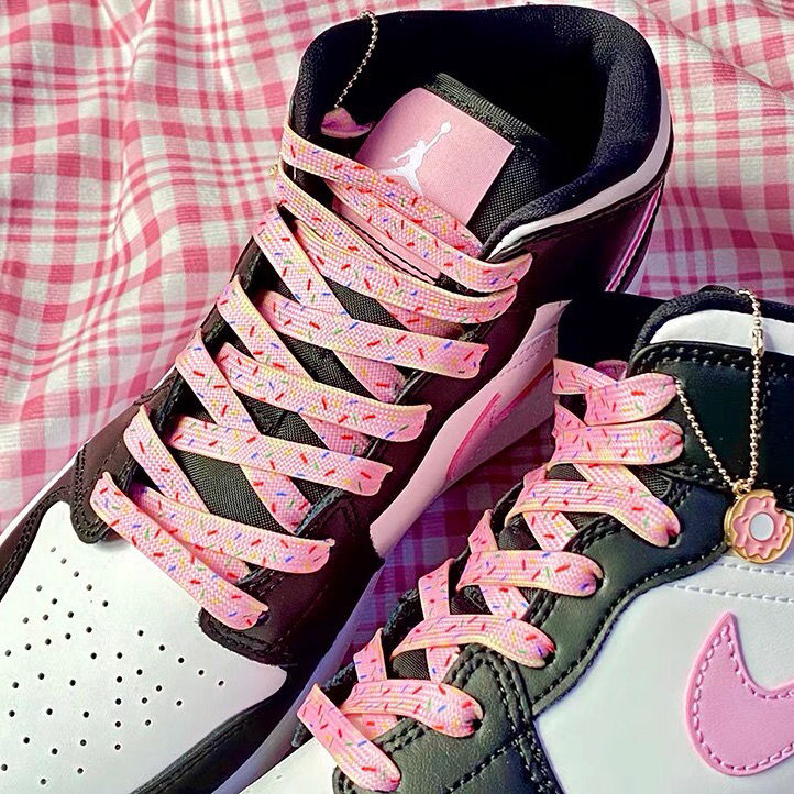 粉色冰淇淋奶油流淌鞋带原装af1黄粉鞋绳单层细纹里倒钩粉鞋带2双装
