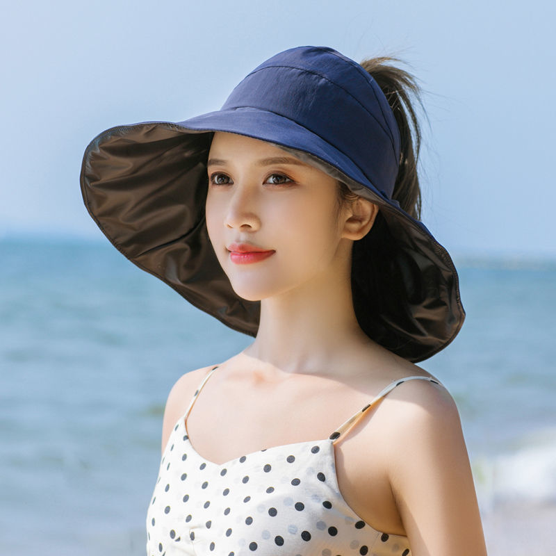 karond新品遮阳帽女防晒黑胶时尚遮脸百搭遮阳帽女防晒大沿黑胶遮脸空