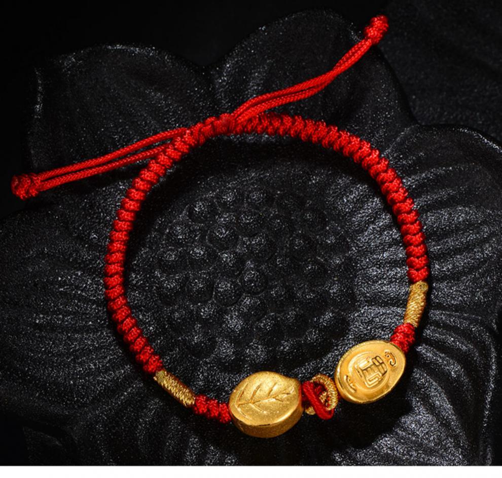 黄金花生元宝手串 3d硬金足金999好事发生宝宝手链女手绳 金叶子 富贵