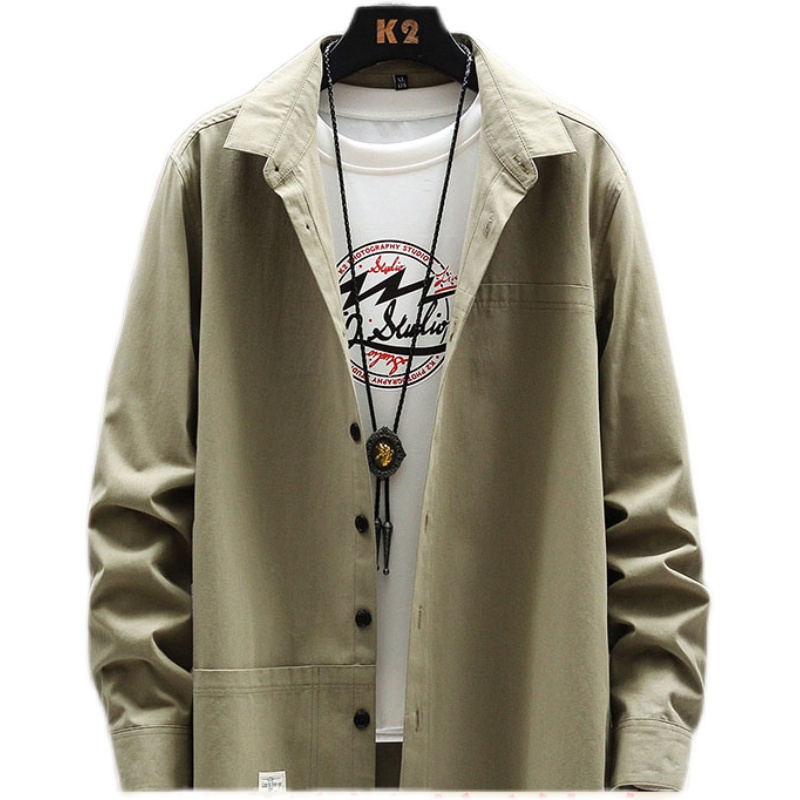 21新款男士诺曼男装2021秋季男士工装棉长袖衬衫外套宽松大码衬衣男