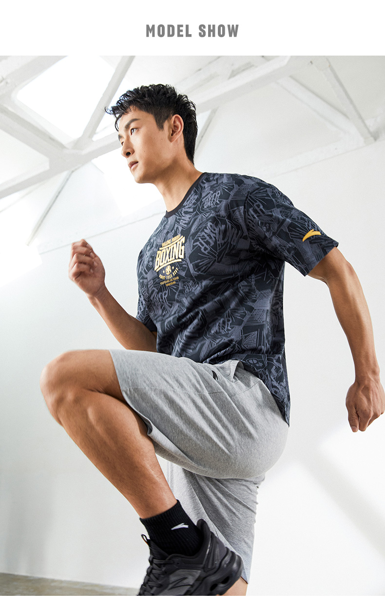 安踏搏击短袖t恤男2022夏季新款男款满印针织宽松男士透气上衣潮