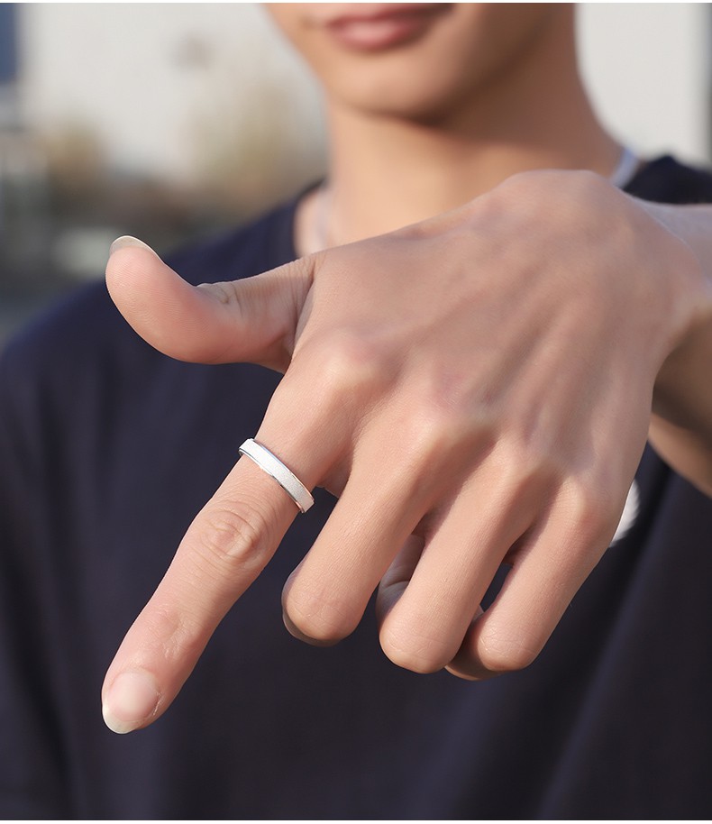 雅世莱999银磨砂戒指男闭口足银小指尾戒男士圈食指单身银指环戒潮19