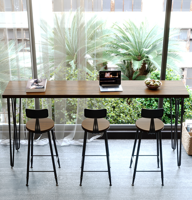 海修实木家用吧台桌阳台窄条桌靠墙现代简约高脚桌子靠窗一体式长条桌