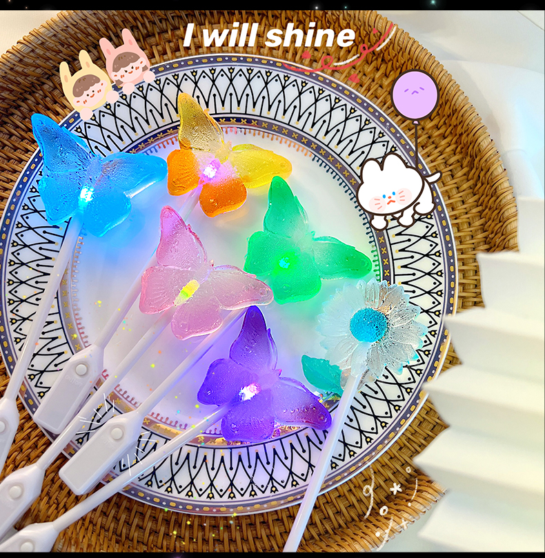 抖音荧光棒棒糖无蔗糖儿童发光网红同款棒棒糖花束可食用创意七夕礼物