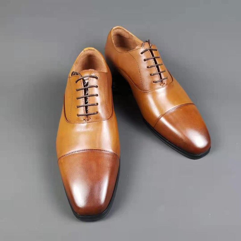 高端精品正装皮鞋男真皮英伦硬底头层牛皮休闲商务德比鞋大码品质定制