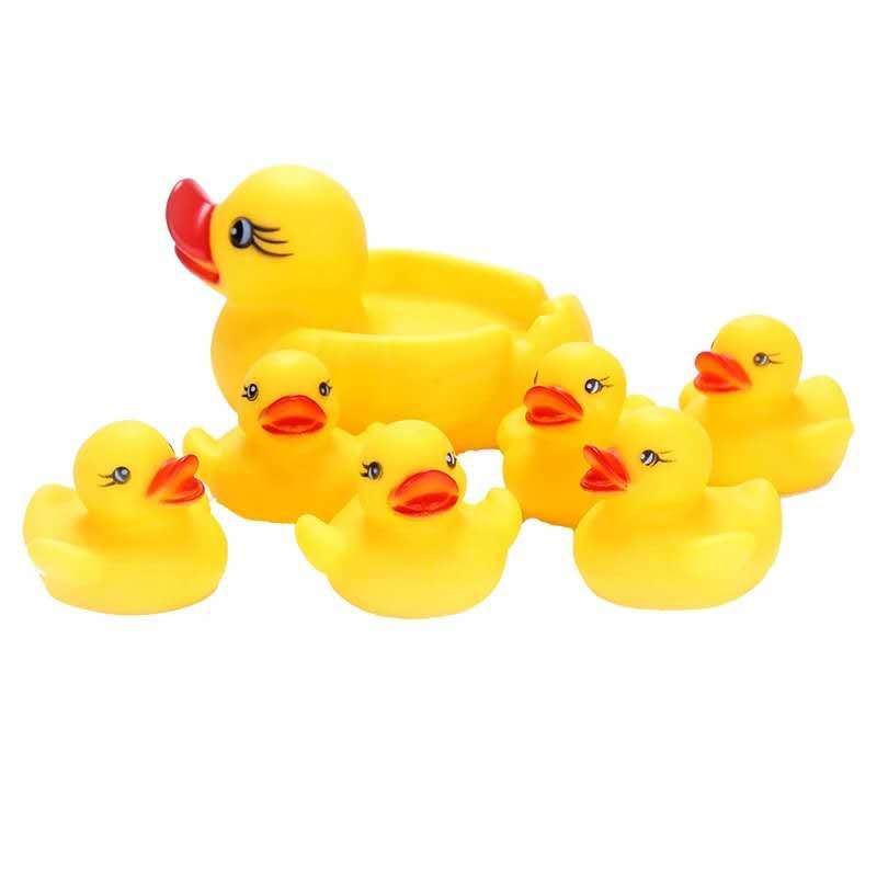 捏捏叫小黄鸭宝宝洗澡游泳小鸭子环保儿童洗澡戏水小黄鸭玩具1大3小鸭