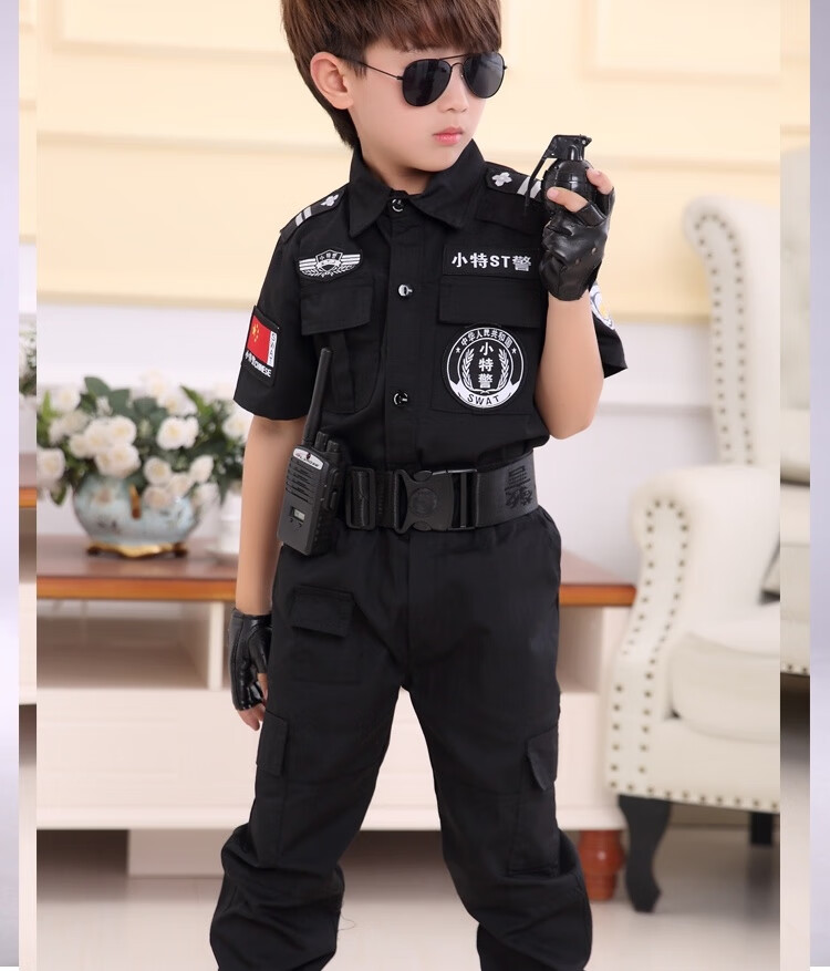 警察特训服警官制服儿童小警察演出服搭配帽子男女孩特训帽贝雷帽套装
