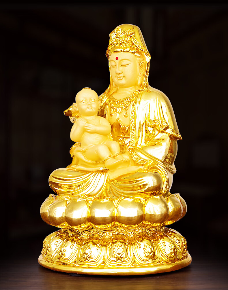 藏宝阁 大号沙金观音佛像供奉家用南海送子观世音菩萨保平安居家客厅