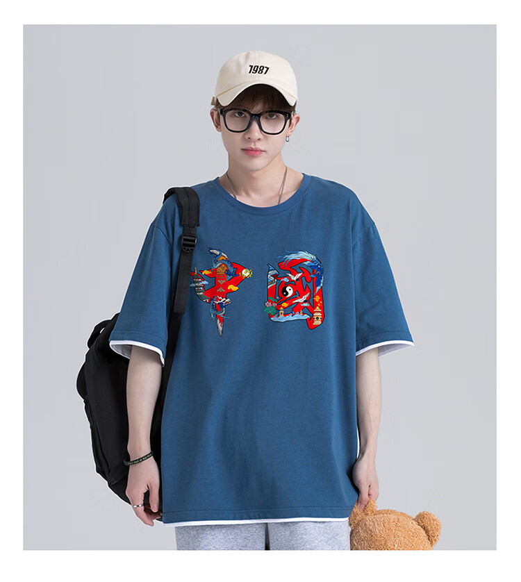 国潮短袖男潮牌ins宽松中国风大码户外夏季潮胖子半袖t恤hu adidas e