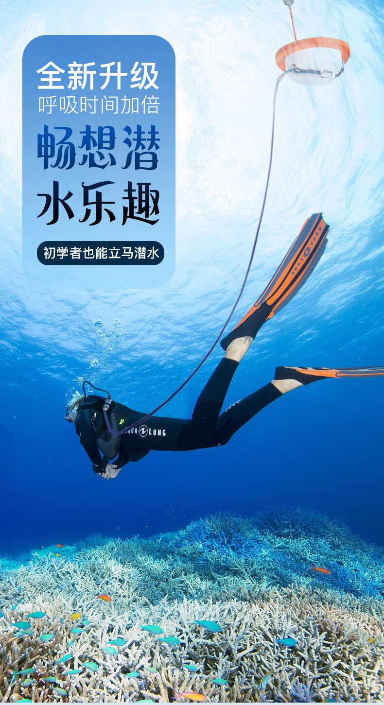 潜水呼吸器机水肺便携装备深浮潜长时水下人造鱼鳃全套蓝白色经典版27