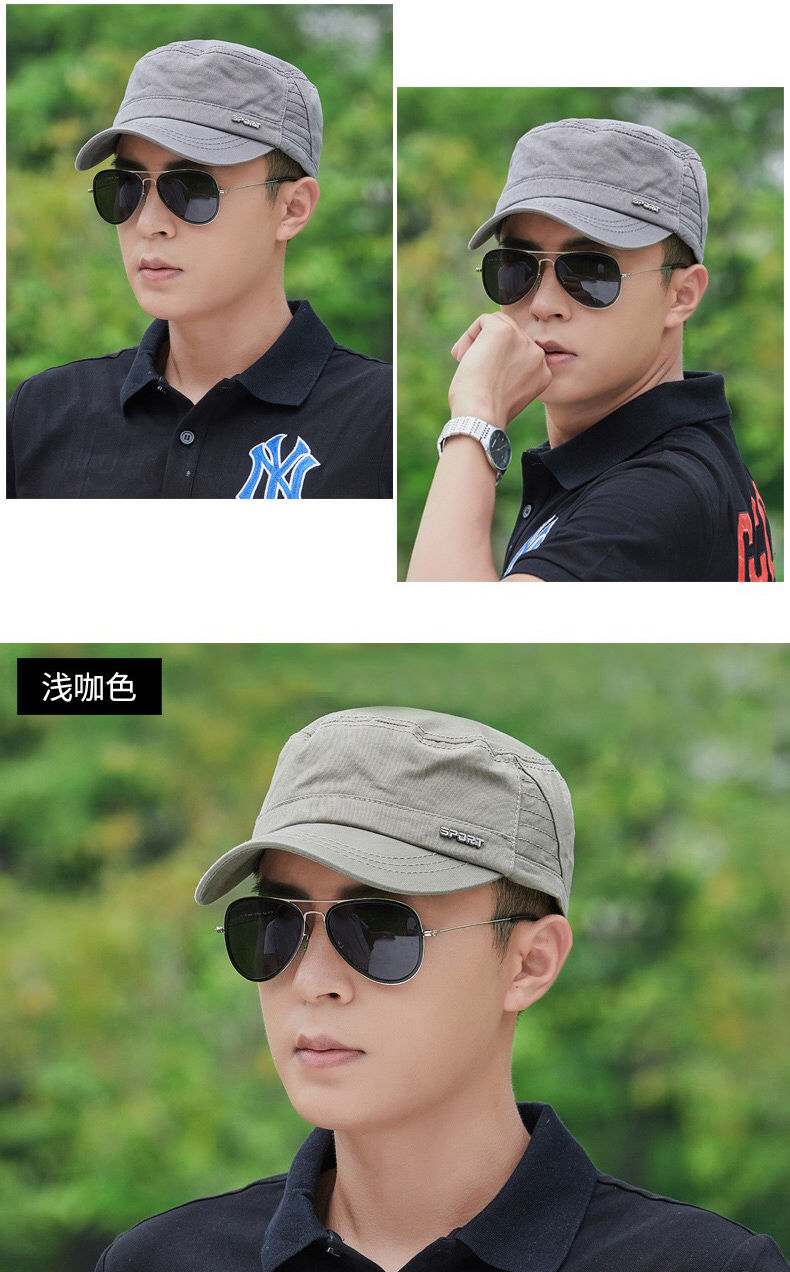 霄杰新品幅男士帽子男士春夏季平顶帽中年爸爸短檐军帽休闲百搭太阳帽