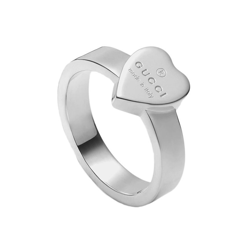 gucci古驰21新款925银心形gucci标志戒指银色7号