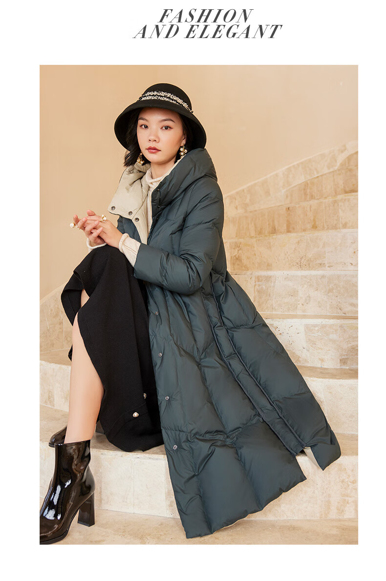 亦朵品牌时尚白鹅绒中长款羽绒服冬装女士加厚外套新款高端洋气 墨