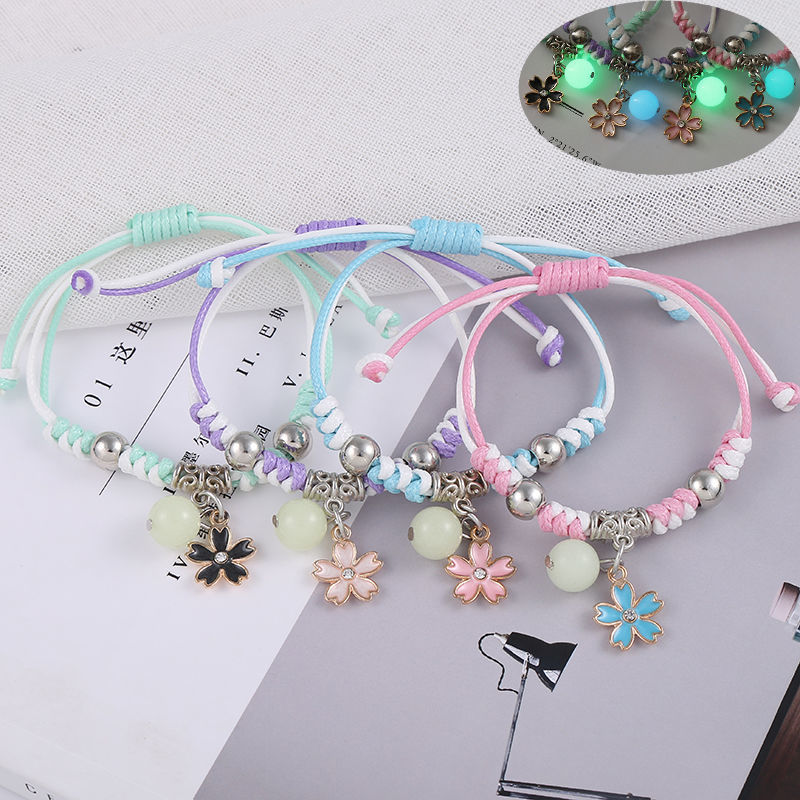 zhangu夜光小学生手链女韩版闺蜜三人友谊四人可爱光手环套装手绳礼物