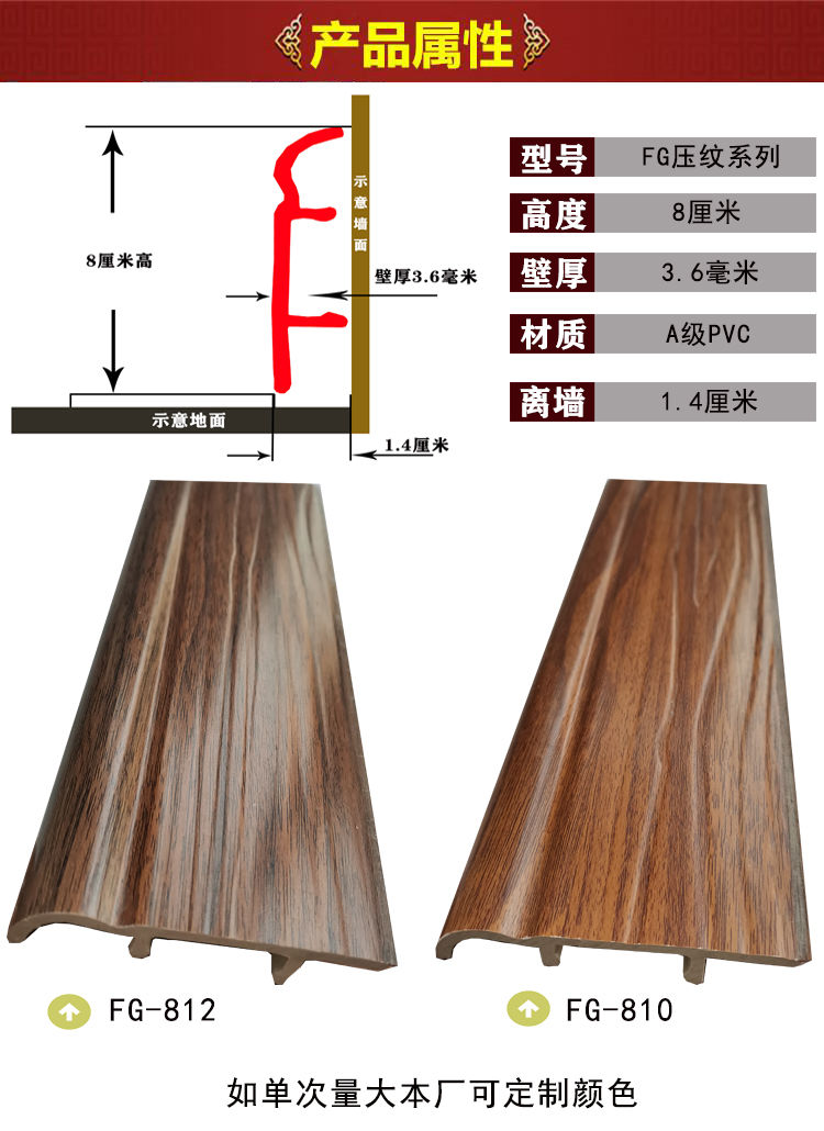 踢脚线pvc自装卡扣便宜加厚木塑轻奢隐钉脚线工程塑料地脚线家用简款8