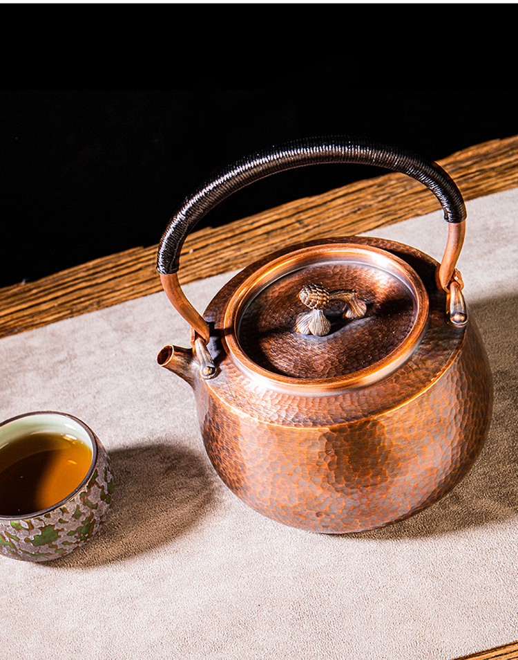 紫铜煮茶壶心经烧水壶家用大小号铜壶煮茶器电陶炉茶具套装 浮雕紫铜