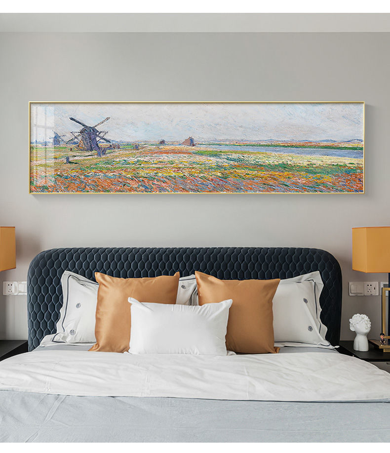 抖音同款世界名画梵高简约客厅油画大气横幅长条背景墙丰收卧室床头