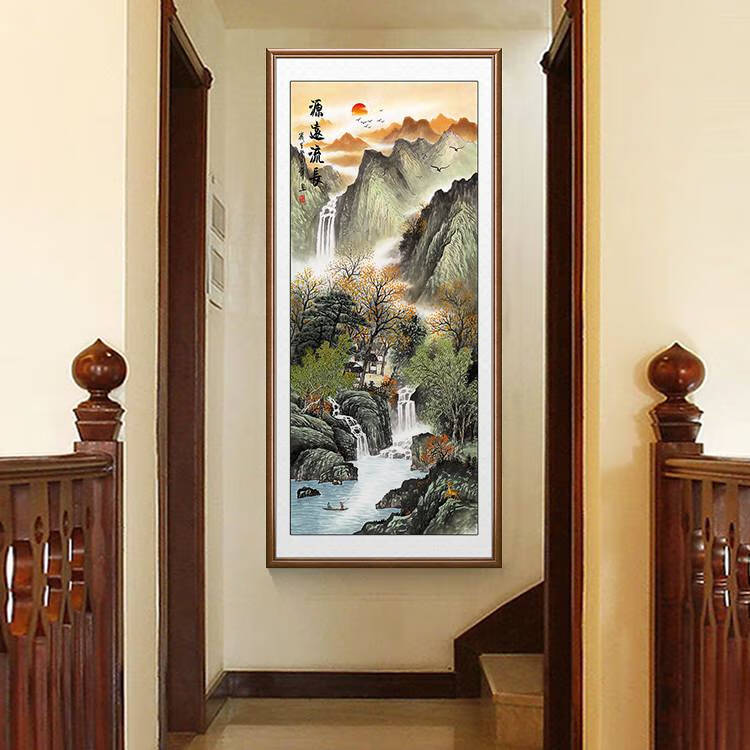 入户门正对玄关画泰山日出挂画玄关五岳独尊入户门正对墙画竖版山水画