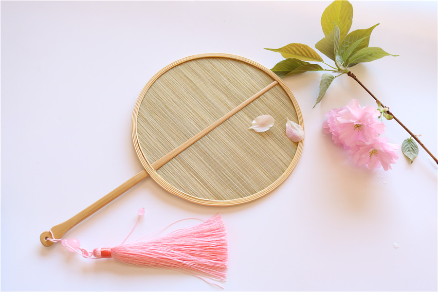 汉服拍照竹编扇影楼拍照扇子团扇拍照道具竹编团扇古风团扇 粉色冰丝