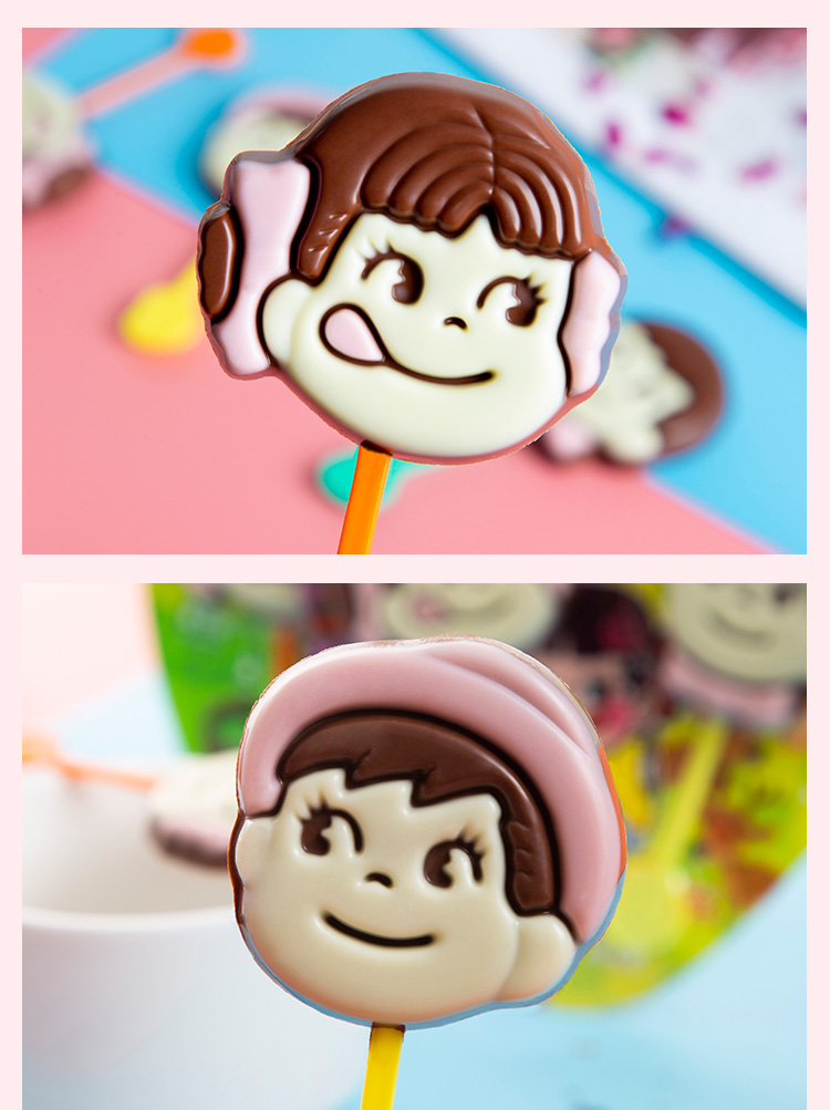 不二家巧克力棒棒糖双棒牛奶卡通造型日本原装进口儿童零食1板2支颜色