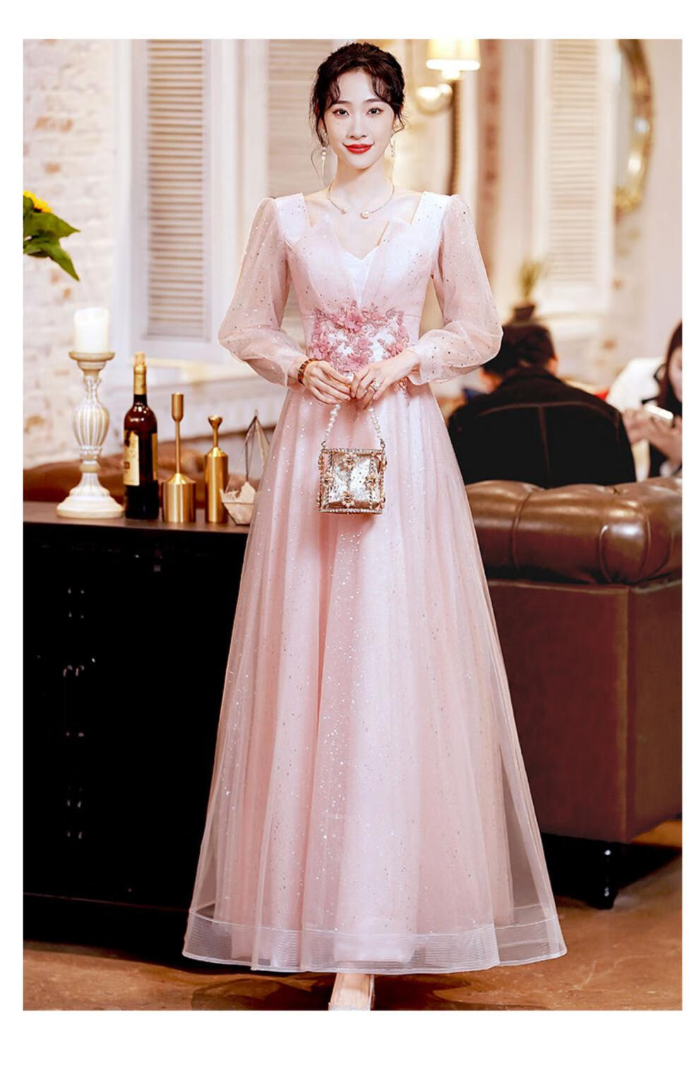 罗蒙高档品牌轻奢礼服女优衣粉色晚礼服裙女2022新款宴会气质轻奢小众