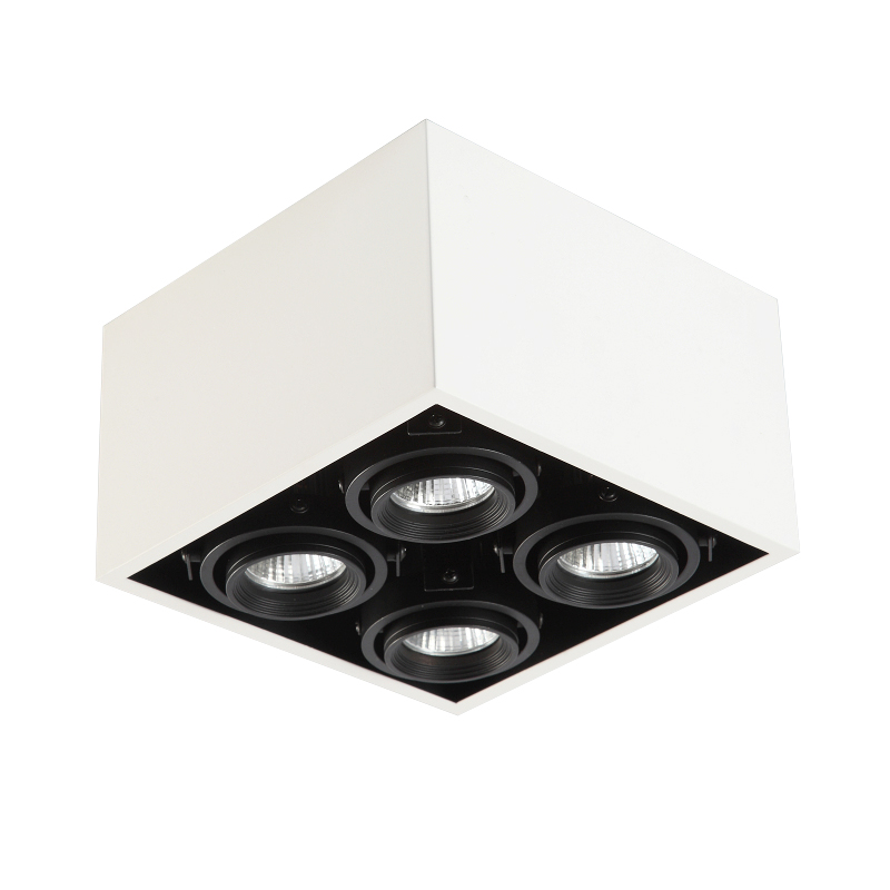 led 4头 吸顶射灯 明装筒灯斗胆灯豆胆灯 方形 盒子灯 白黑飞利浦4*7w