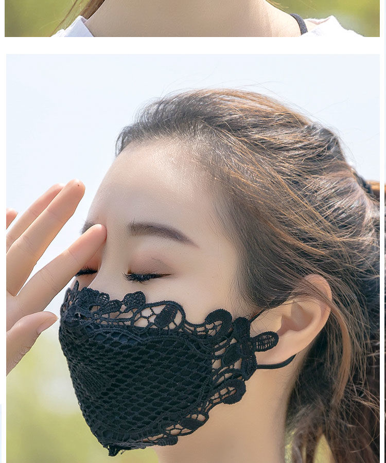 口罩防晒口罩女夏季户外开车骑行可清洗透气时尚蕾丝面罩薄款黑色蕾丝