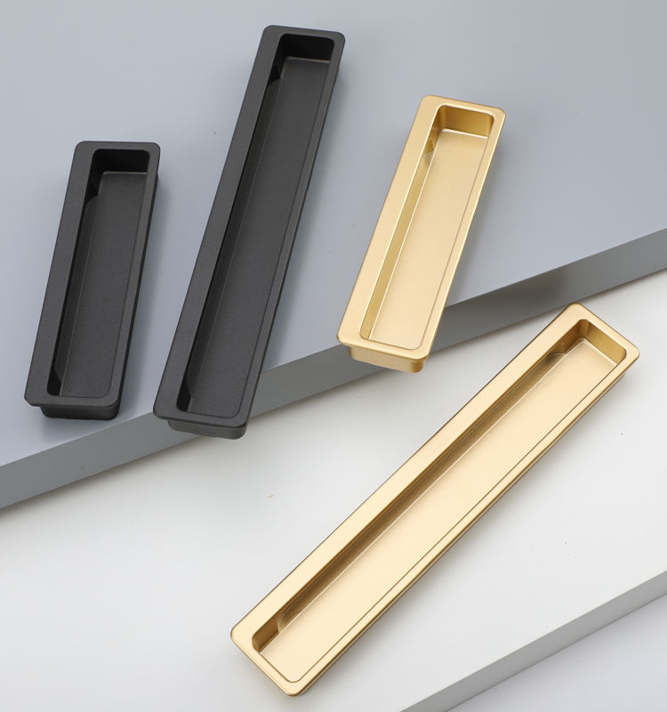 抽屉拉手暗装金色柜门拉手简约橱柜抽屉衣柜移门把手北欧挖槽内嵌黑色