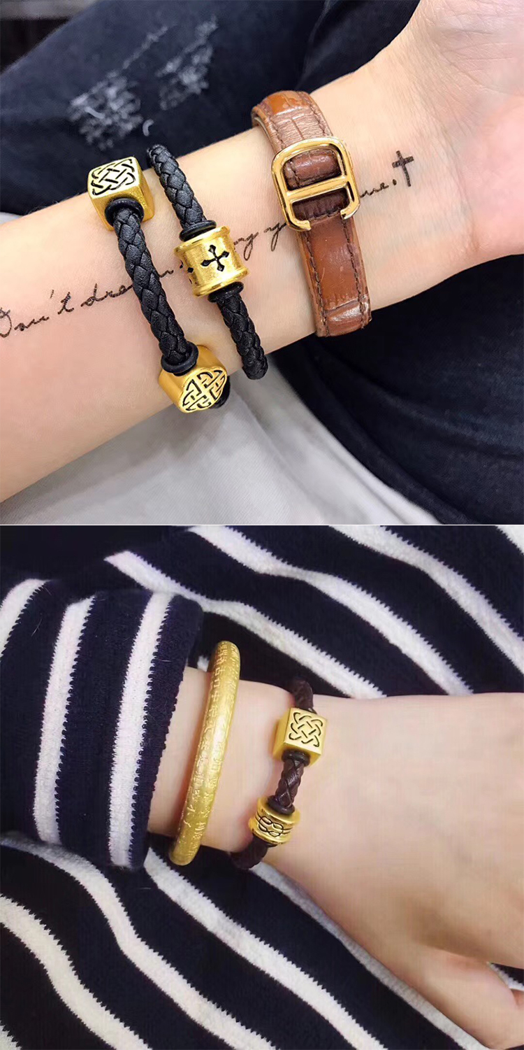 旬谨纪黄金转运珠男款手链3d硬足金刺青守护勇气幸运信念力量串珠情侣