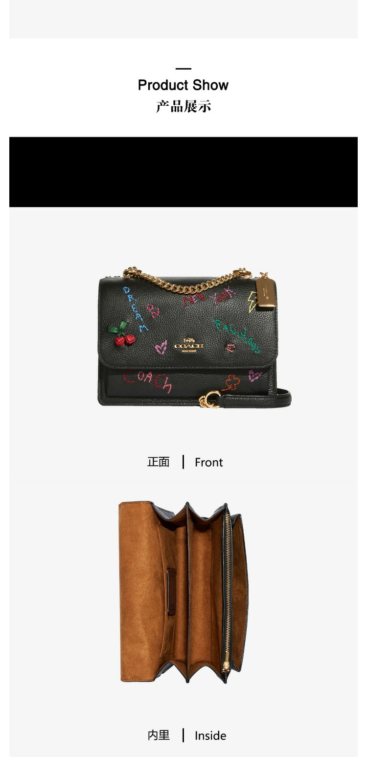 coach蔻驰女包 klare系列女士日记刺绣链条斜挎包单肩包风琴包 黑色 c