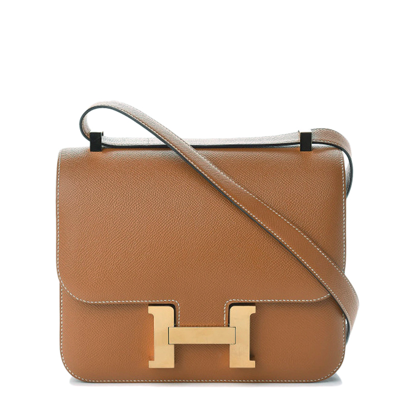 【包税】hermes/爱马仕 经典constance mini系列 女士金棕色epsom皮革