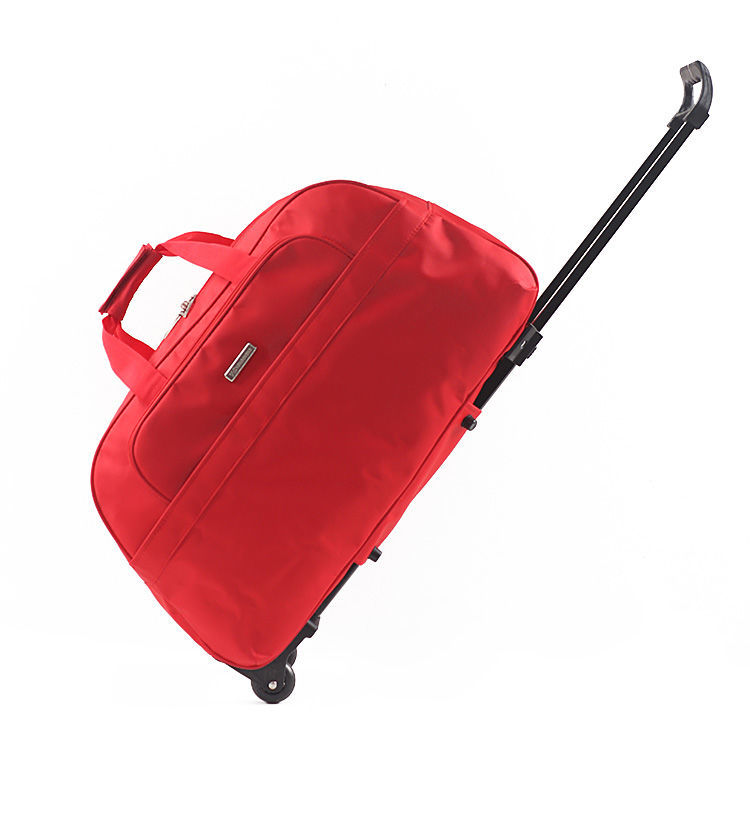 手提旅行包男拉杆包带轮子行李包轻便可折叠登机包出差旅游收纳袋红色