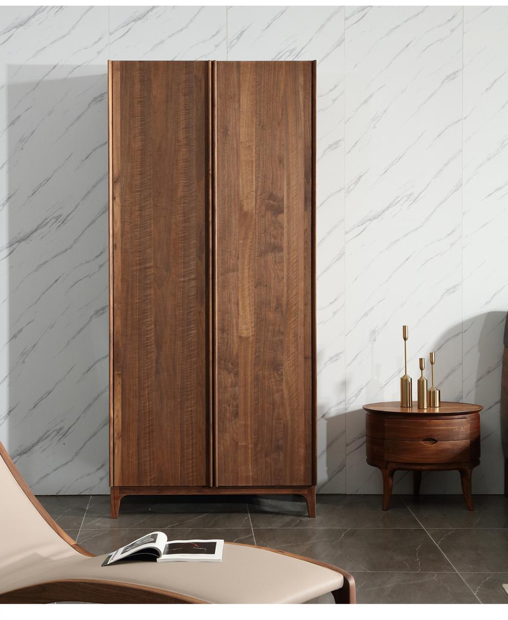 北美黑胡桃木衣柜卧室家具北欧意式现代简约衣帽柜储物柜衣橱二款抽屉