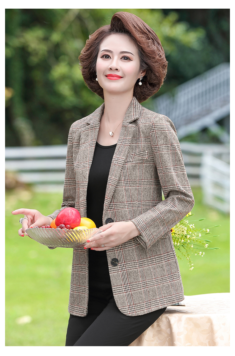 妈妈春秋短款小西服上衣新款洋气40岁50中老年女装小西装外套灰色xl