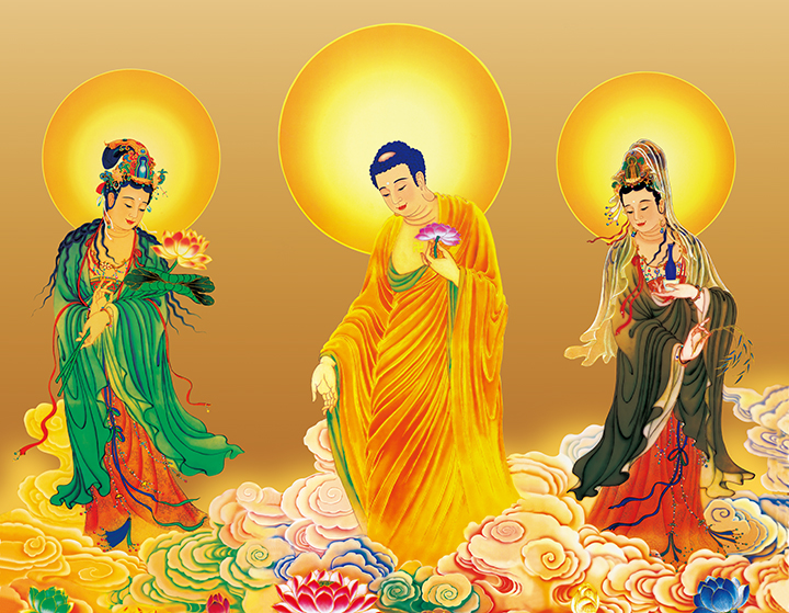 西方三圣挂画三圣图西方三圣佛像画像阿弥陀佛观音菩萨大势至菩萨佛教