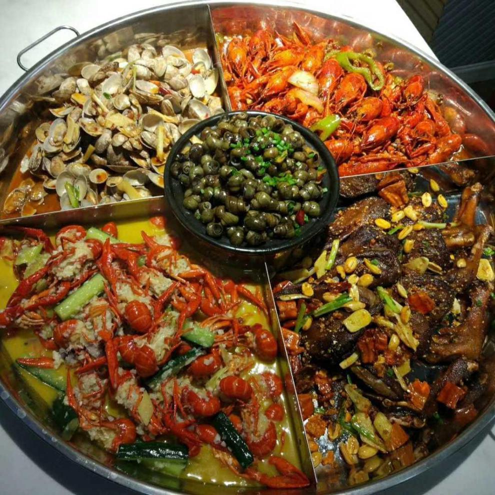 海鲜大咖盘龙虾盘子商用特大号网红带耳圆形盘子不锈钢海鲜大咖专用锅